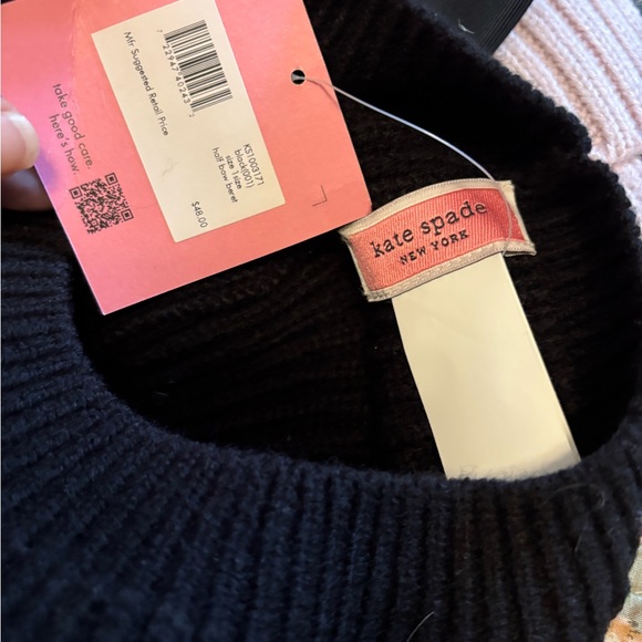 KATE SPADE Set Black Bow Beret Hat Plum Dawn Muffler Scarf NWT - Picture 4 of 7